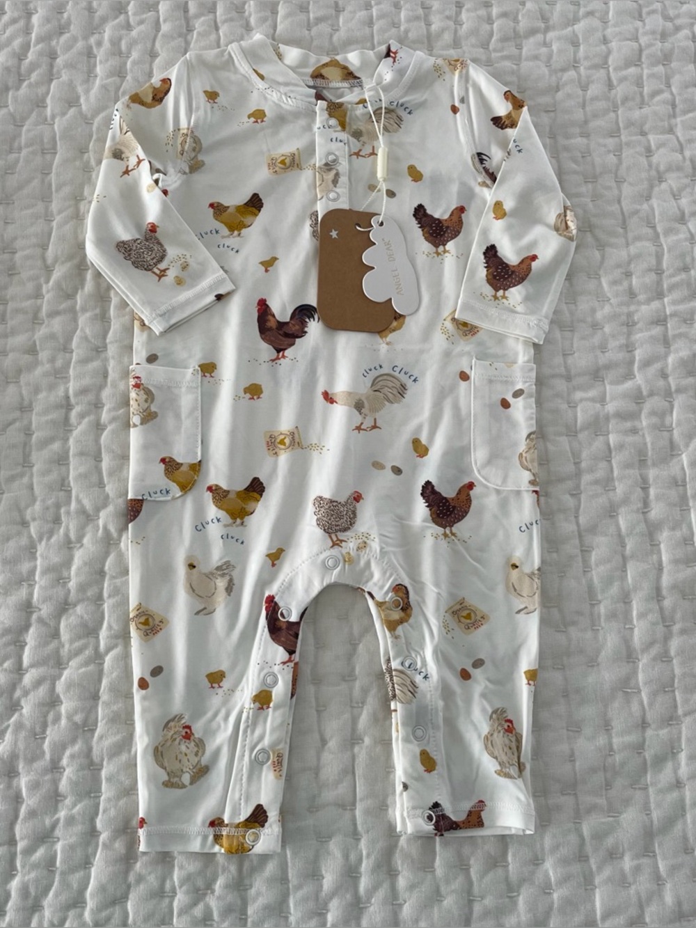 NWT Angel Dear Bamboo Chicken Print Long Sleeve Henley Romper Jumpsuit 3-6M